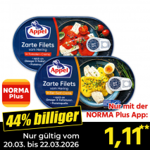 Nur mit der NORMA Plus App günstiger: »Herings-Filets«